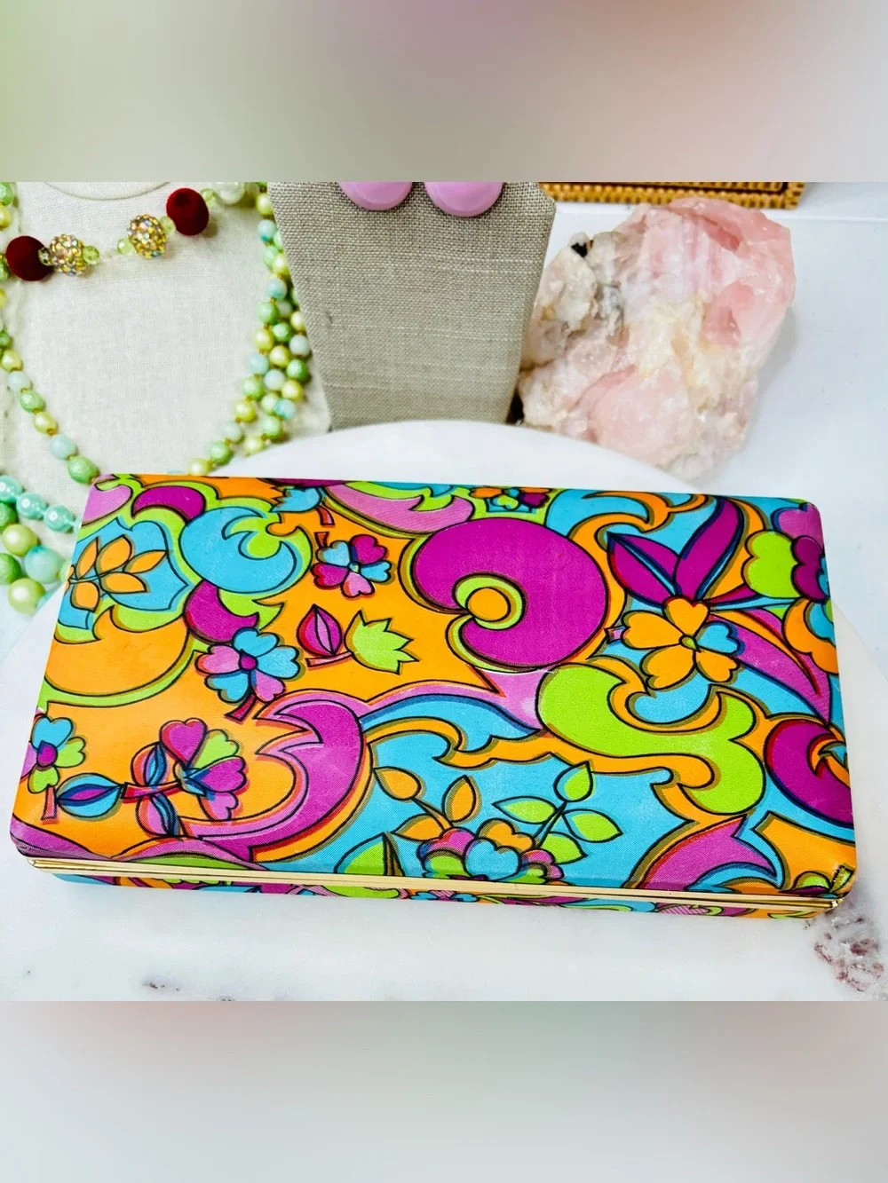 Vintage 1960s Groovy Mele Hippie Psychedelic Swirl Colors Jewelry Box